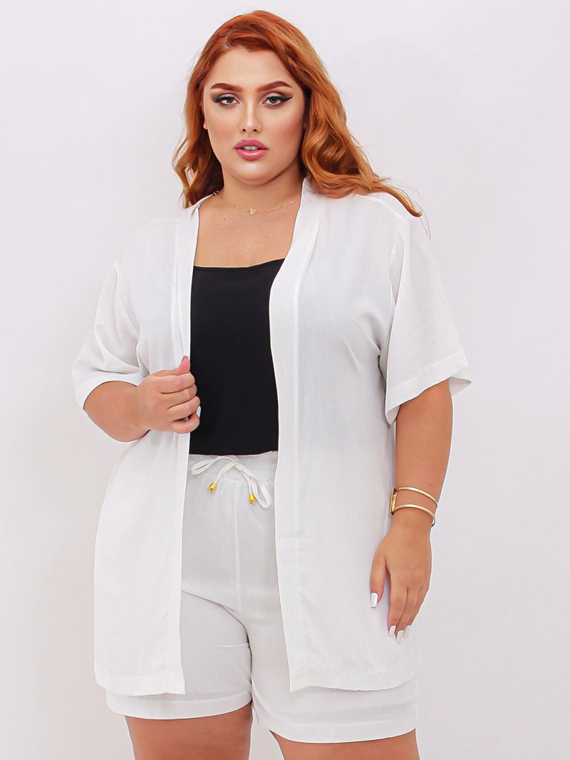 Conjunto Feminino Kimono/Cardigan e Short Plus Size