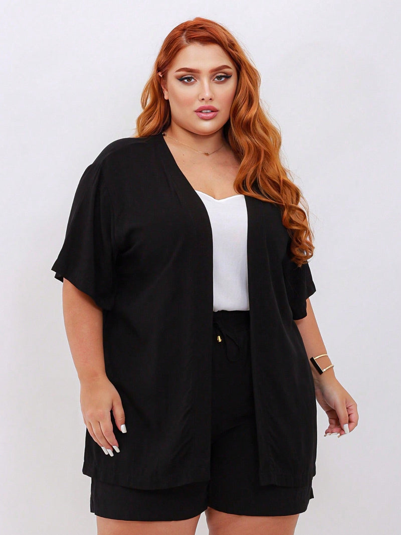 Conjunto Feminino Kimono/Cardigan e Short Plus Size