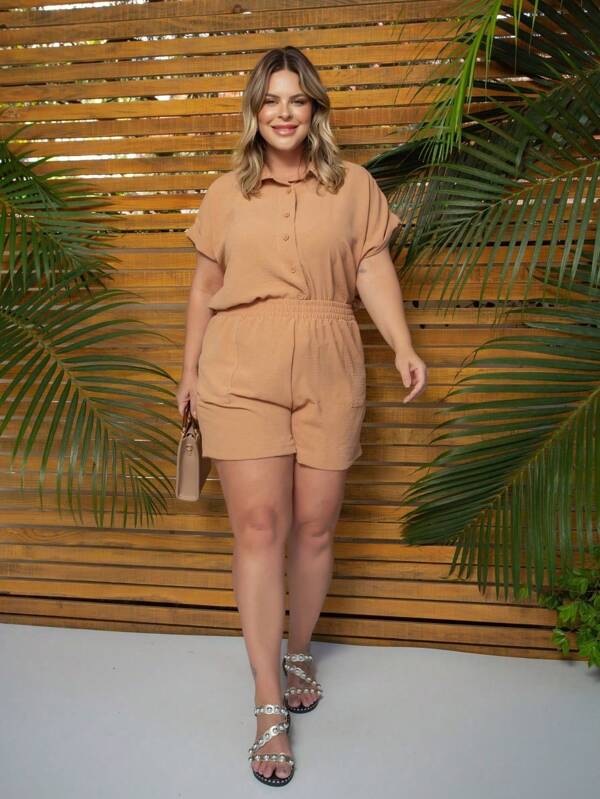 PLUS SIZE Conjunto camisa e shorts: Elegancia e versatilidade