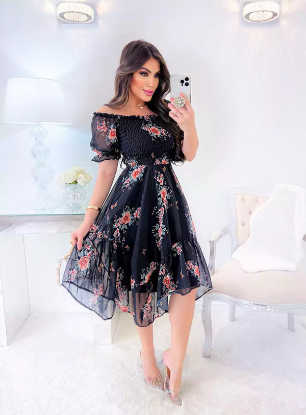 Vestido Semblante Doce - Preto Floral