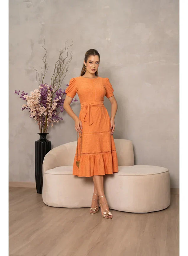 Vestido Midi Luciana Pais Malha Laise Marias Cinto Faixa