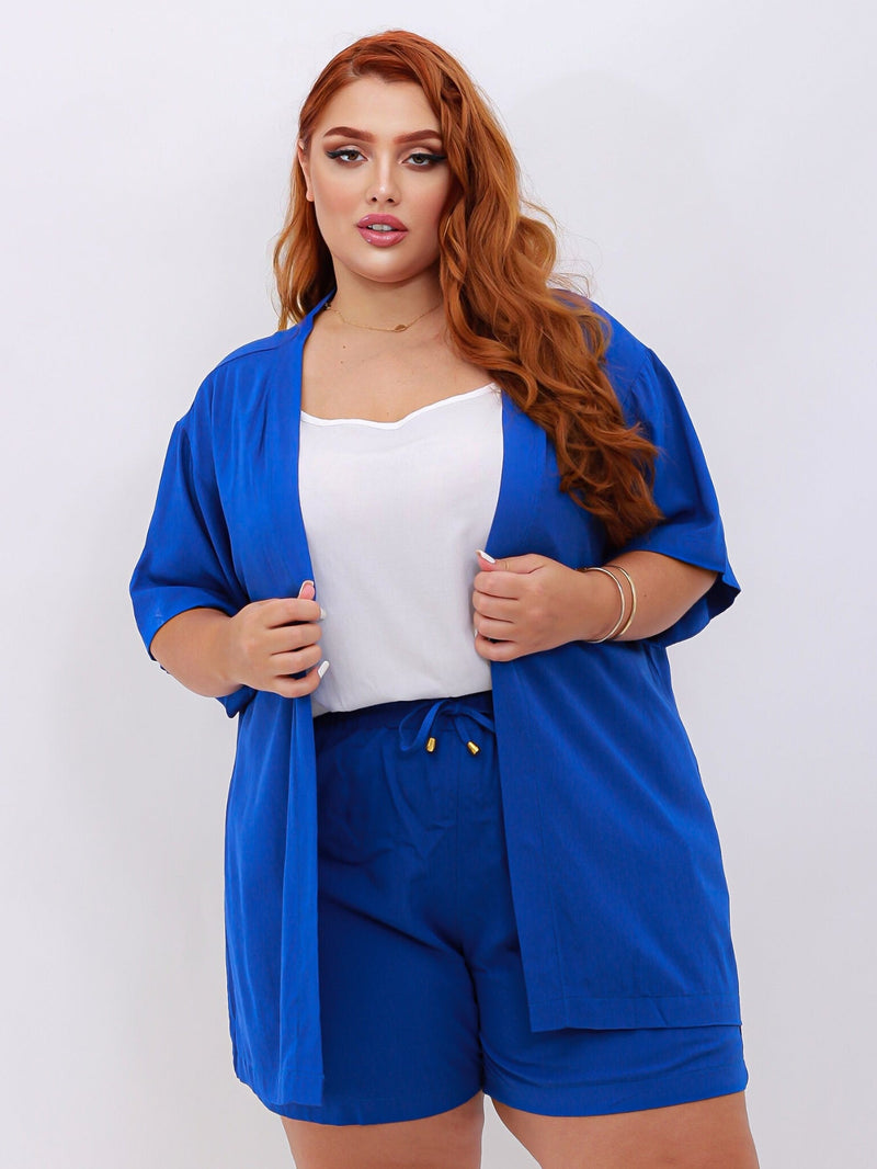 Conjunto Feminino Kimono/Cardigan e Short Plus Size