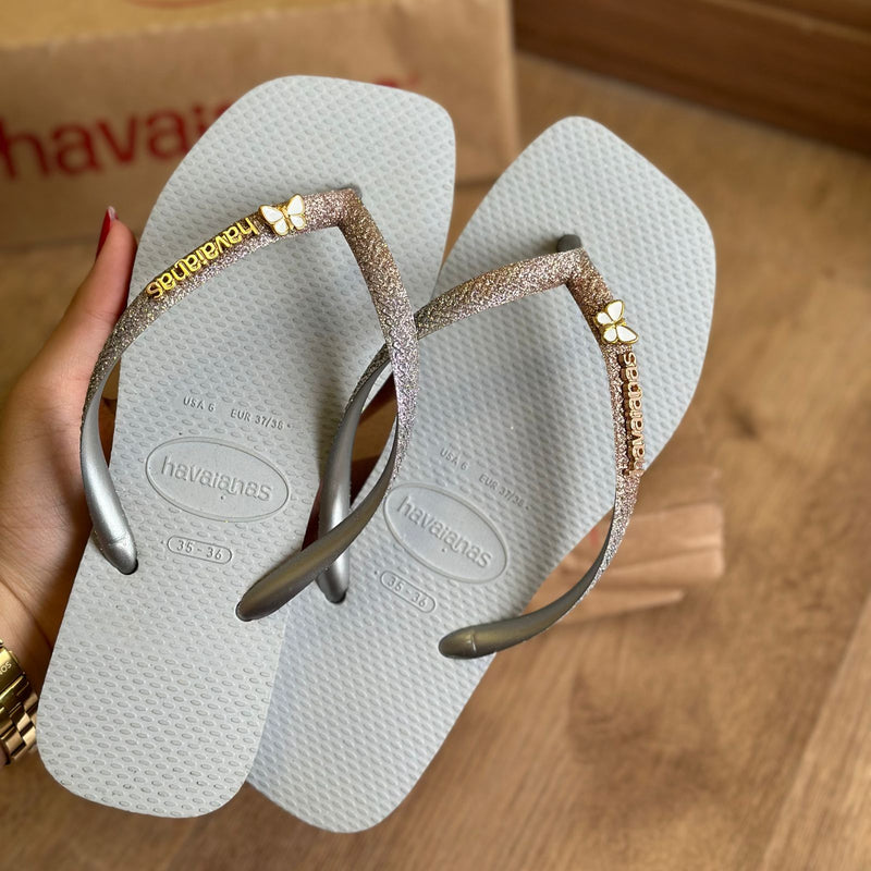 Havaianas Slim Square Glitter + Pingente Borboleta