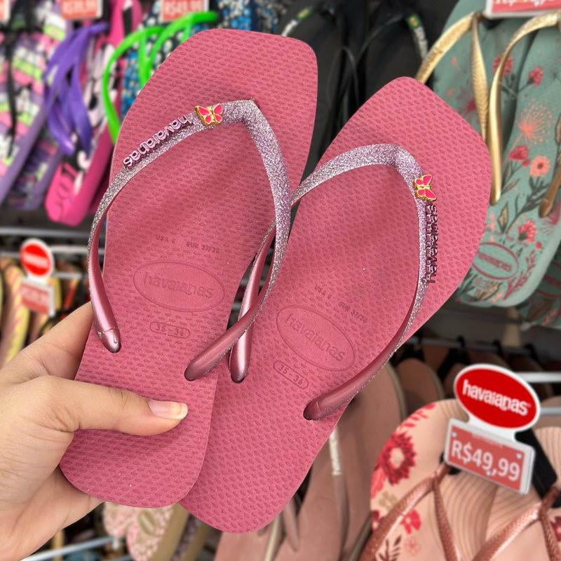 Havaianas Slim Square Glitter + Pingente Borboleta