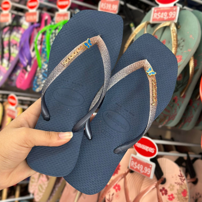 Havaianas Slim Square Glitter + Pingente Borboleta