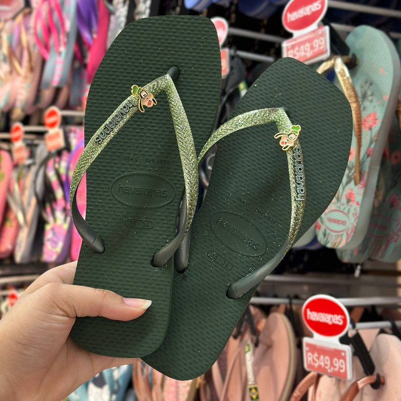 Havaianas Slim Square Glitter (Verde Olivia) + Pingente Pateta