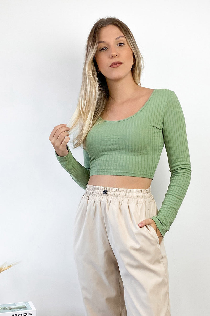 Camisa Cropped com amarração Carmel Verde